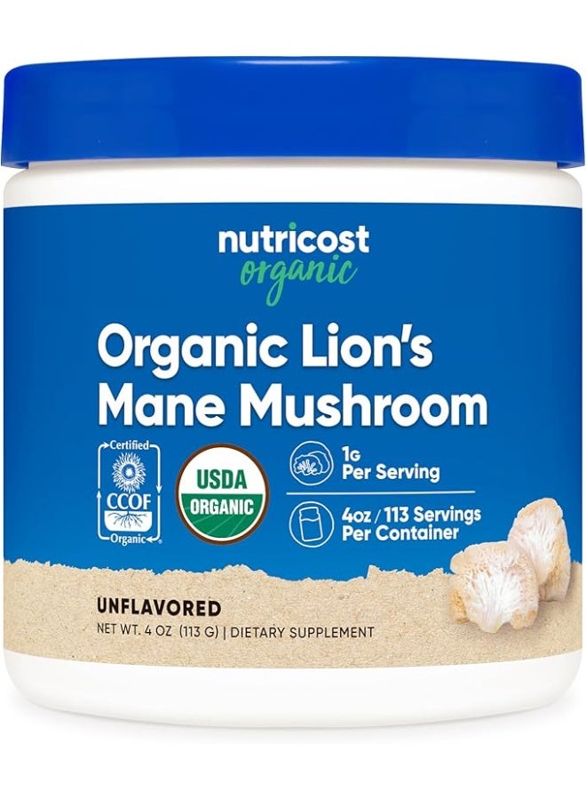 Nutricost Organic Lion's Mane Mushroom Powder 100 Grams - Certified USDA Organic - Image 1